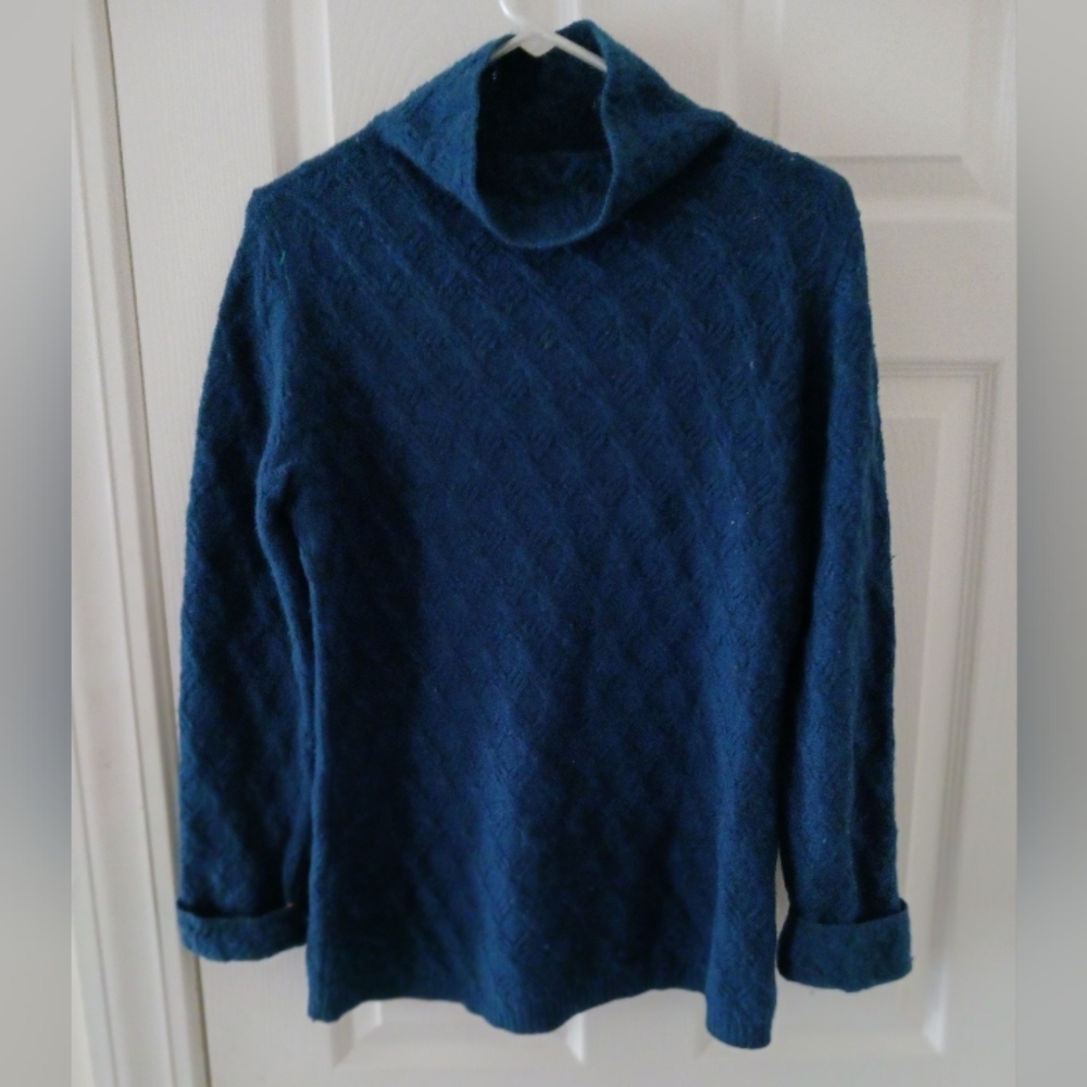 Kinross Cashmere Teal Green Pattern Knit Pullover Sweater Size Small.